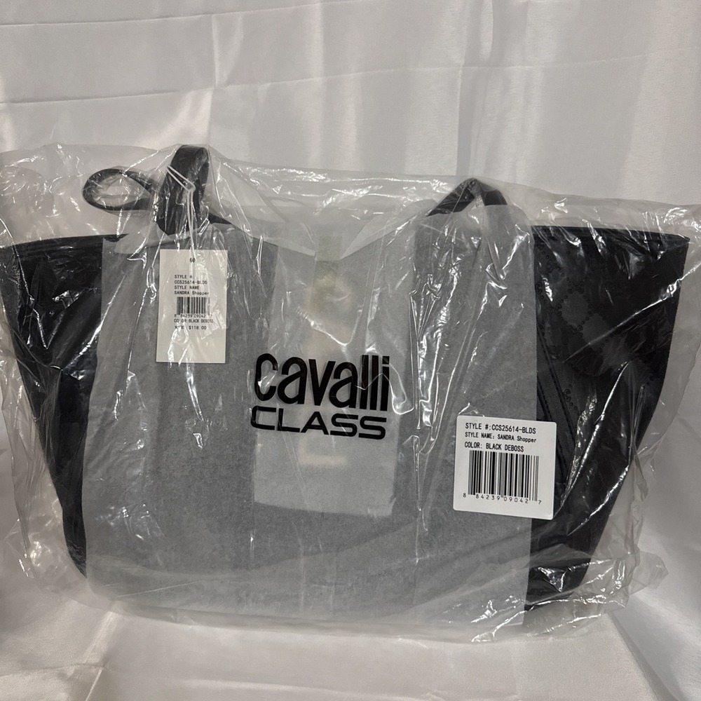 Cavalli Class XL Sandra Black Deboss Shopper Tote NWT $118 MSRP - Picture 2 of 12